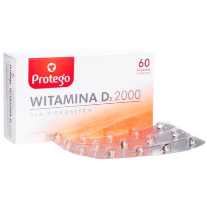 Хранителна добавка Витамин D3 2000, Protego, 60 капсули