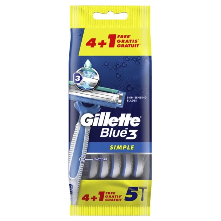 Aprarat de ras, Gillette Blue 3, 3 lame, Plastic/Metal, Albastru/Gri, 5 buc