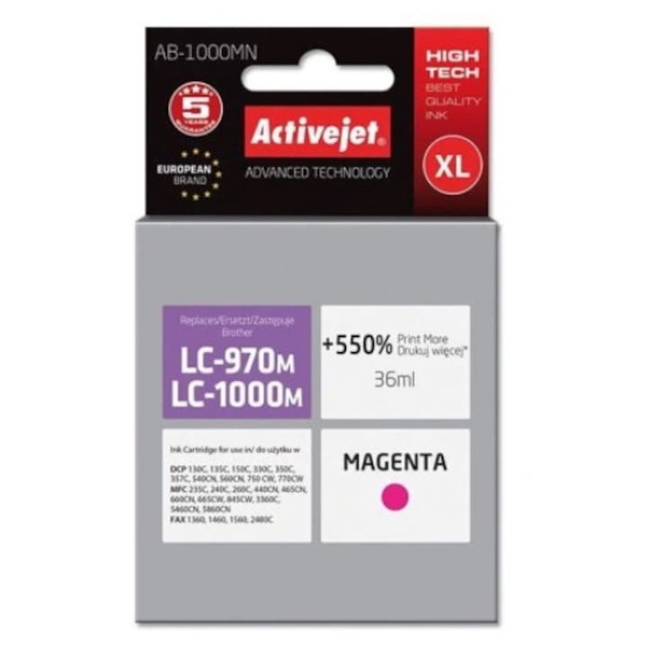 Cartus Inkjet I-Aicon, Magenta, 18.5 ml, Compatibil Brother LC1240/LC1280, Cartus Inkjet Magenta pentru Imprimanta Brother, Cartus Magenta pentru Imprimanta Inkjet Brother, Cartus Inkjet Magenta Imprimanta Brother