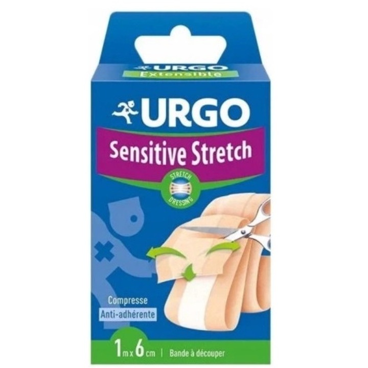 Plasture elastic antibacterian Urgo Sensitive Stretch, 1m x 6cm