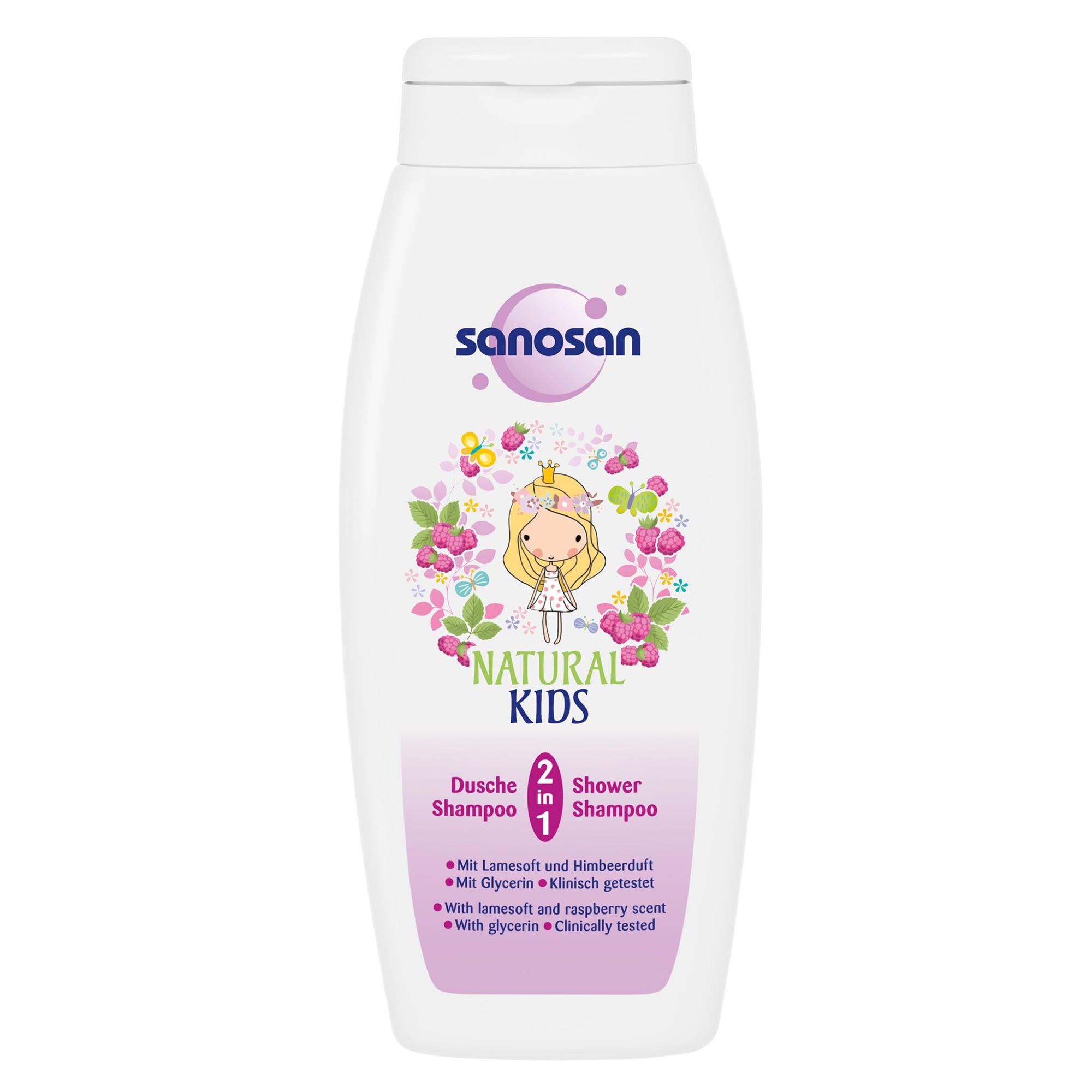 Sampon si gel de dus 2 in 1 Sanosan Kids cu aroma de zmeura, 250 ml