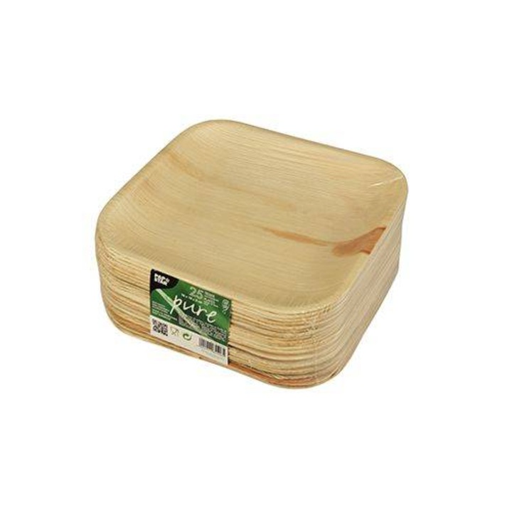 Set 25 farfurii, patrate, fabricate din frunze de palmier