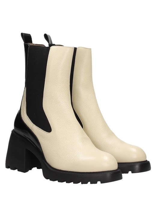 Botine dama, Wonders, Piele, Bej/Negru, 39