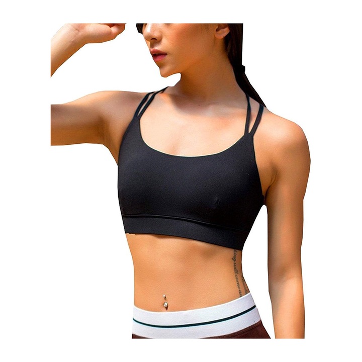 Bustiera sport dama, Cozevdnt, Poliester/Spandex, Negru, M