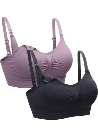 Set 2 Sutiene pentru alaptare, Cozevdnt, Poliester, Negru/Mov, M