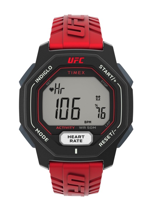 Ceas barbatesc, Timex, Cauciuc/Plastic, Rosu/Negru