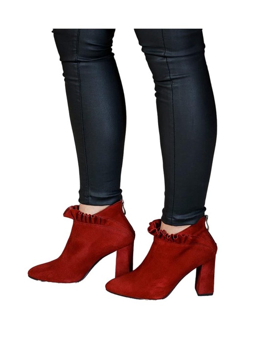 Botine dama din piele intoarsa, HIGO, Rosu, Rosu