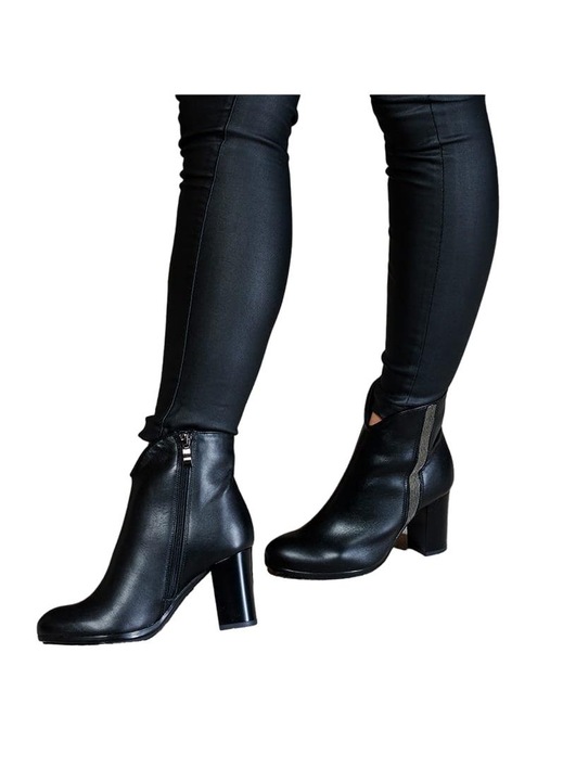 Botine de dama din piele naturala, HIGO, Negru, 40 cm