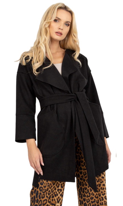 Palton elegant de dama cu Oh Bella, Lana2, Negru