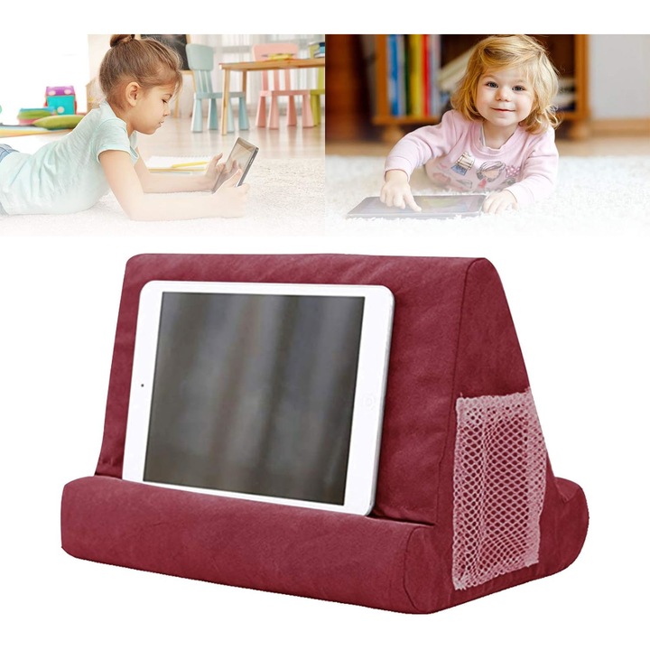 Suport tableta QttvbTna, design portabil, 3 unghiuri de vizualizare, buzunar lateral, gri