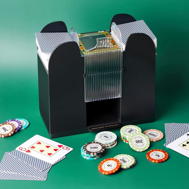 Машина за разбъркване на карти QttvbTna, автоматична, 6 пакета, черна