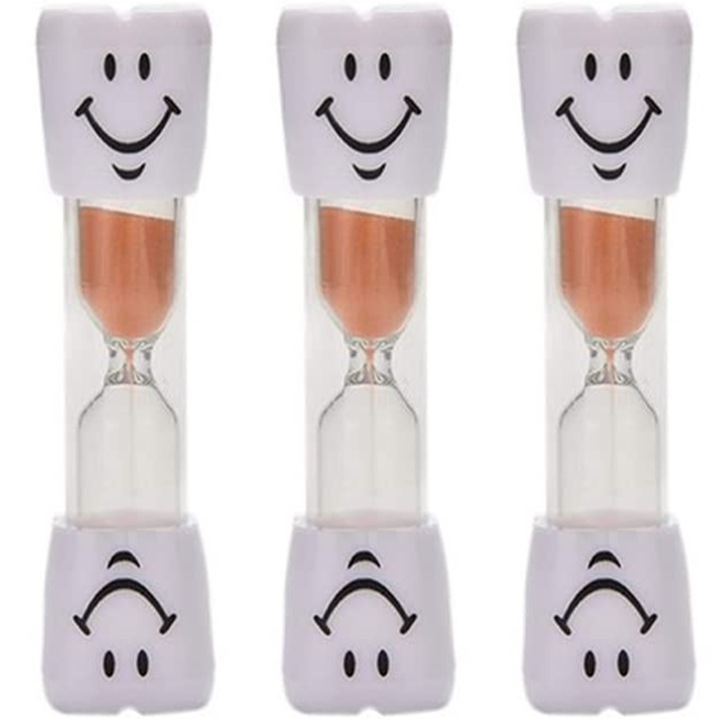 Set 3 clepsidre pentru periaj dentar, QttvbTna, 3 minute, design amuzant, rezistenta la cadere, 2.2 x 9.7 cm, multicolor