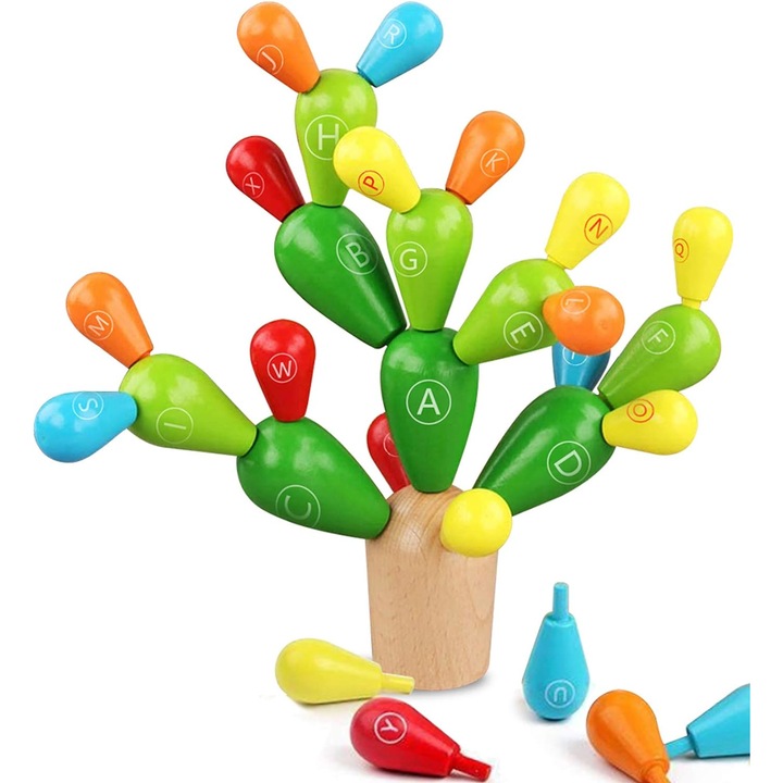 Interaktív játék gyerekeknek, Jormftte, fa Montessori kaktusz, építőkockák, oktató, többszínű, 30x30 cm