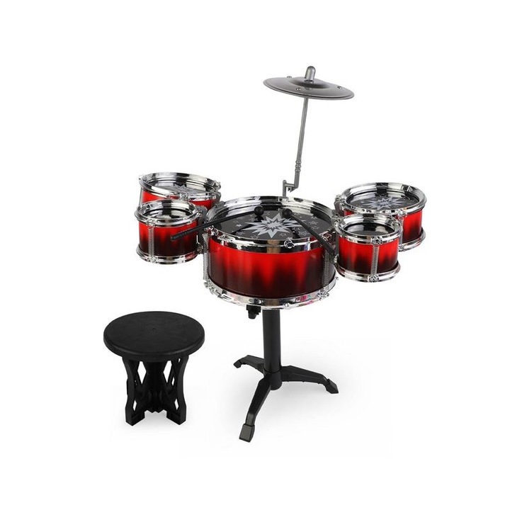 Dobkészlet ütőkkel, üléssel és cintányérral, piros/fekete, ATU-089219