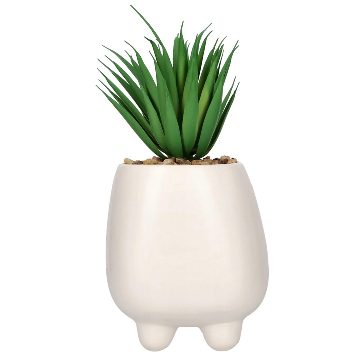 Planta artificiala, Kadax, Ceramica, 10.5 cm, Alb/Verde