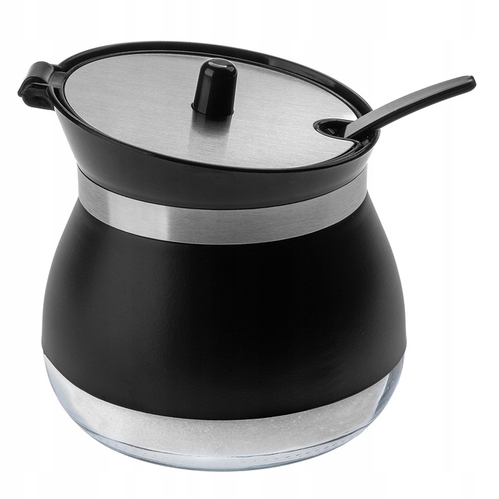 Recipient pentru zahar, Kadax, Sticla, 270 ml, Negru/Argintiu