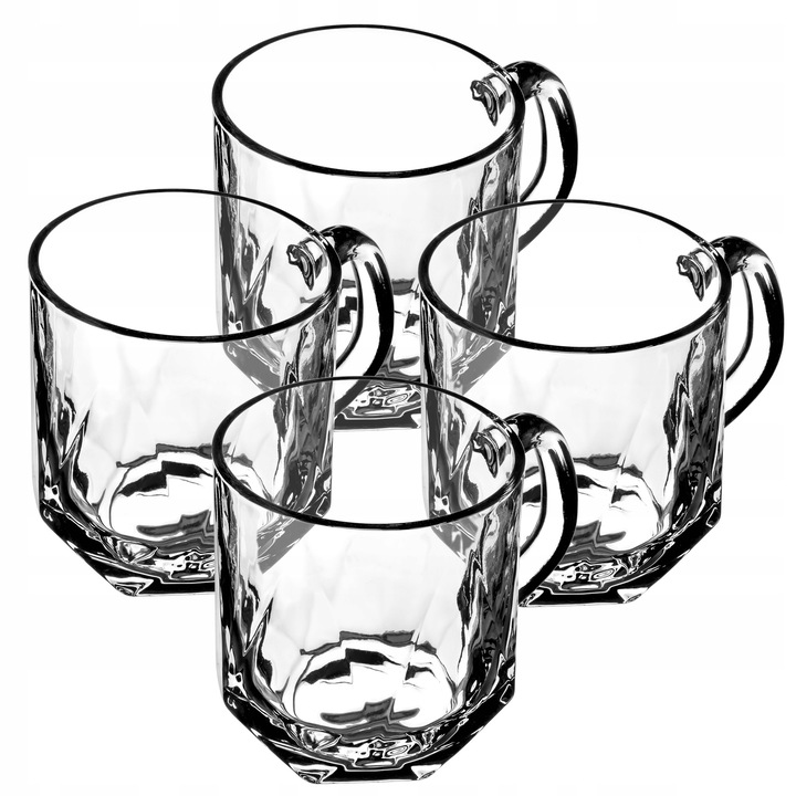 Set 4 cani, Kadax, Sticla, 300 ml, Transparent