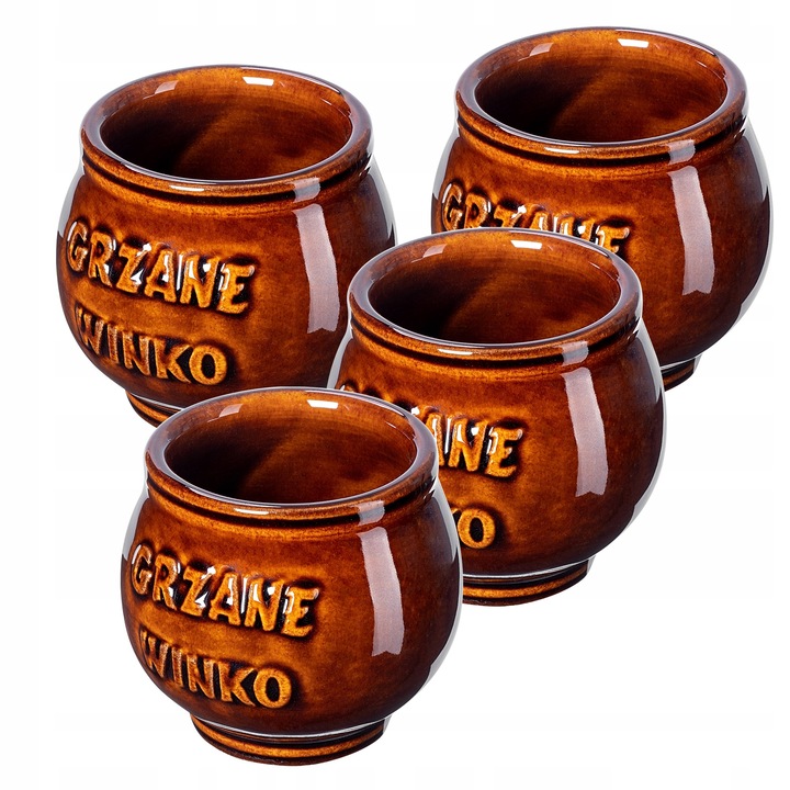 Set 4 pahare ceramice Kadax pentru vin, 300ml, maro, 9x9cm