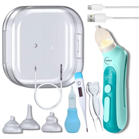 Aspirator Nazal Electric OPERCE™️, Pentru Copii si Bebelusi, Control de Exceptie, Cu Muzica, Lumina Ambientala si Baterie Durabila, Zgomot Redus, 5 Trepte de Putere, Reincarcabil, Aspiratie Ureche, Termometru, Aspirator Manual, Pachet Premium, Verde