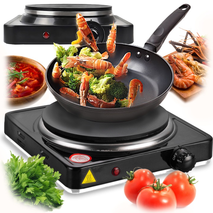 Plita Electrica Portabila, 1000W, 1 Arzator, 5 Trepte de Reglare a Temperaturii, Negru