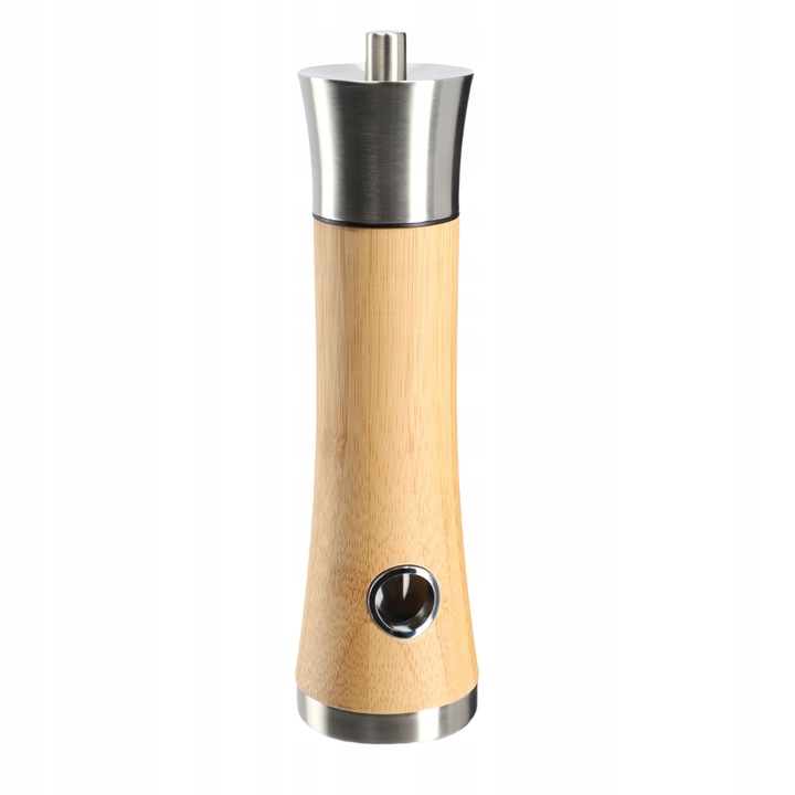 Rasnita manuala pentru piper/sare, Kadax, Bambus/Otel, 5.7 x 21 cm, 180 g, Maro/Argintiu