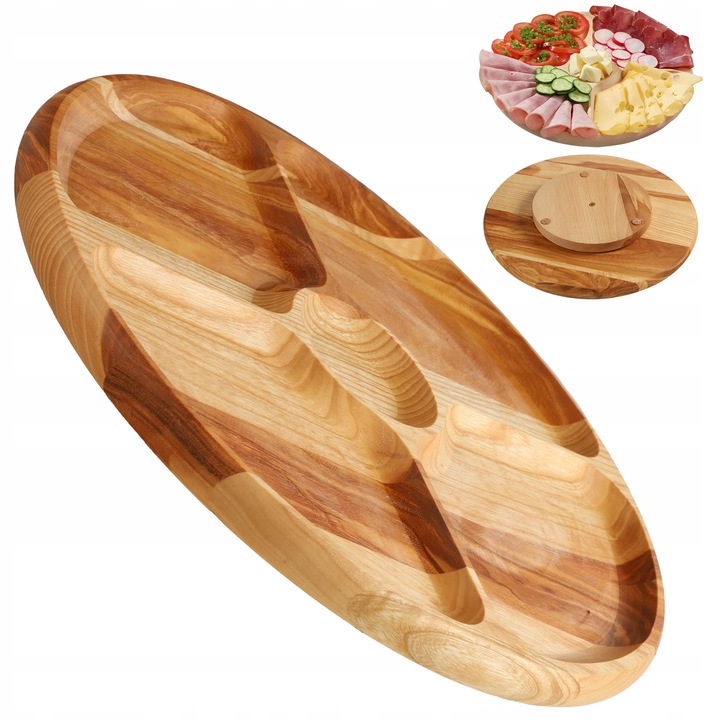 Placa pivotanta Kadax pentru servirea gustarilor, cu 4 camere, frasin