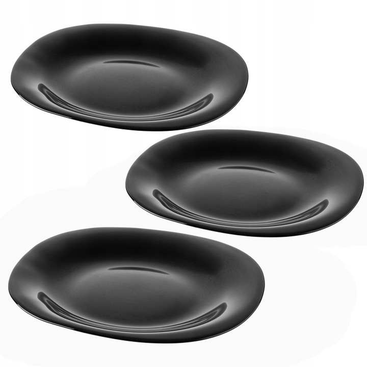 Set 3 farfurii pentru desert, Kadax, Sticla, Negru, 21.5 cm