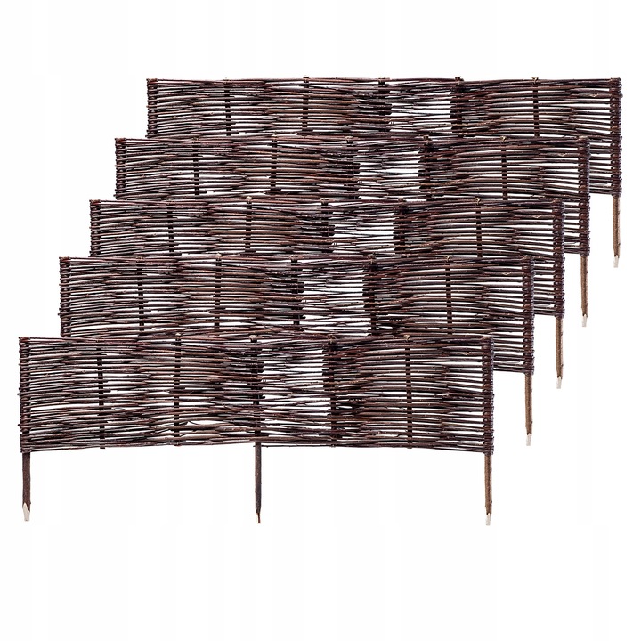 Комплект от 5 огради за градината, KADAX, Ракита/Дърво, 100x40 см, Кафяви