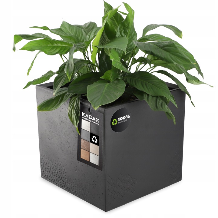 Ghiveci ecologic pe roti KADAX, imitatie beton, negru, 40x40cm