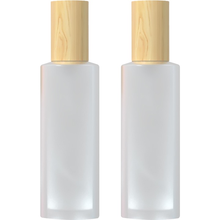 Set 2 Recipiente din Sticla Mata cu Pompita, Design Lemn, Reincarcabile, 80ml