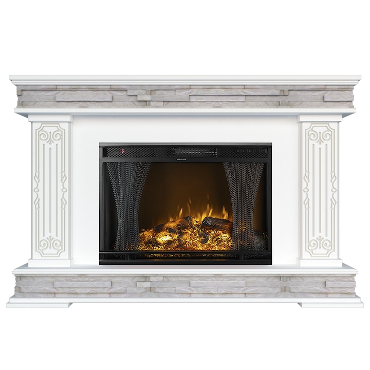 Semineu electric, Masomi, Patrik 35 & Nexus-28' 1600 W, lemn alb, 140*90*34 cm