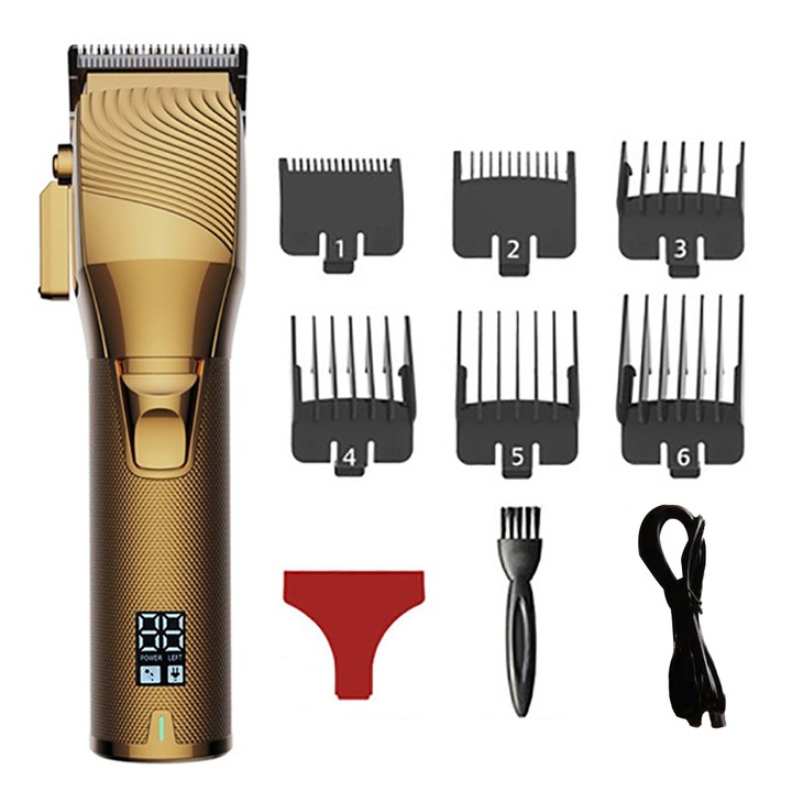 QttvbTna професионална машинка за подстригване, самонаточващи се ножчета, LED дисплей, батерия с голям капацитет, черна