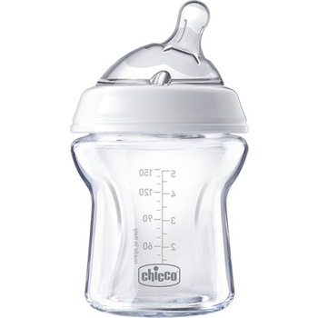 Biberon sticla Chicco Natural Feeling, cu tetina debit normal, 0 luni +, fara BPA, 150 ml, Alb