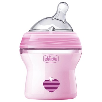 Biberon Chicco Natural Feeling, cu tetina debit normal, 0 luni +, fara BPA, 150 ml, Roz Biberon Chicco Natural Feeling, cu tetina debit normal, 0 luni +, fara BPA, 150 ml, Roz