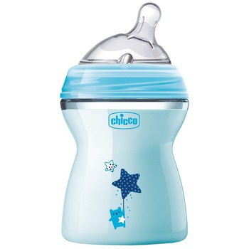 Biberon Chicco Natural Feeling, cu tetina debit mediu, 2 luni +, 250 ml, Bleu Biberon Chicco Natural Feeling, cu tetina debit mediu, 2 luni +, 250 ml, Bleu