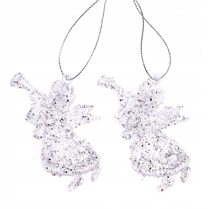 2 db dekoratív angyal készlet, akril, fehér