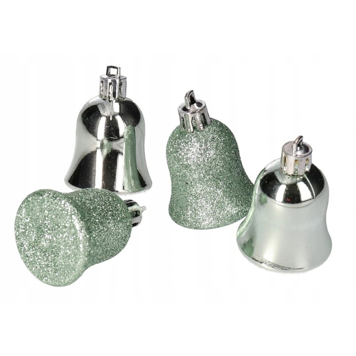 Set 4 Ornamente brad, Forma Clopot, Plastic, Verde, 5 CM