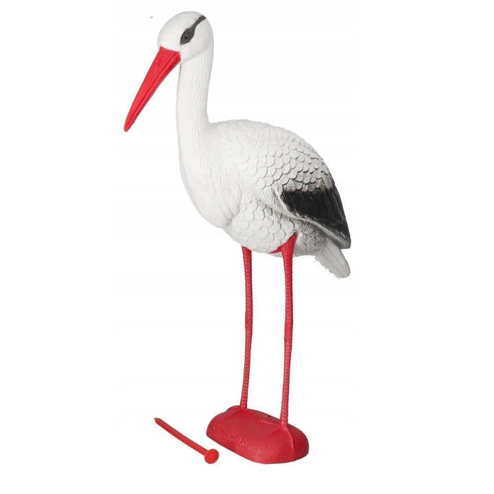 Декоративна фигурка на щъркел, Пластмаса, 76 см, Бяла