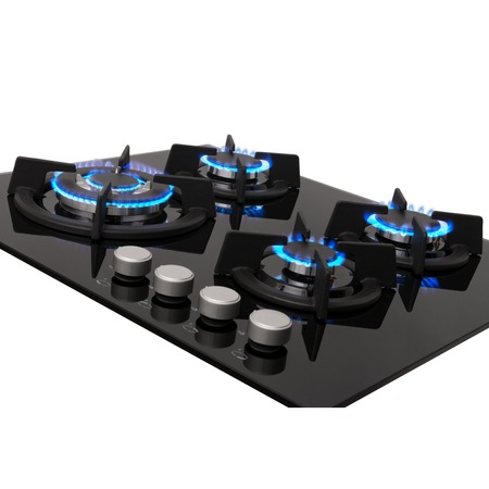 Plita incorporabila HANSA BHGI63112035, Gaz, 4 arzatoare, Aprindere electrica, 60 cm, Sticla neagra