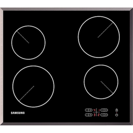 Plita incorporabila Samsung C61R2AAST/BOL, Vitroceramica, Touch, LED, Child Lock, Rama inox, Sticla neagra