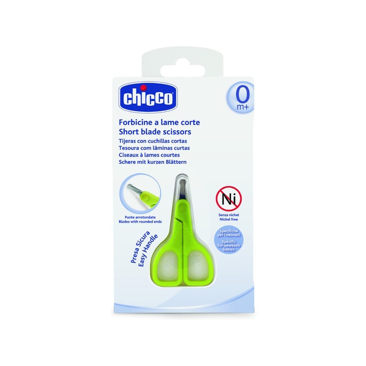 Chicco olló rövid véggel, Nikkelmentes, 0m+