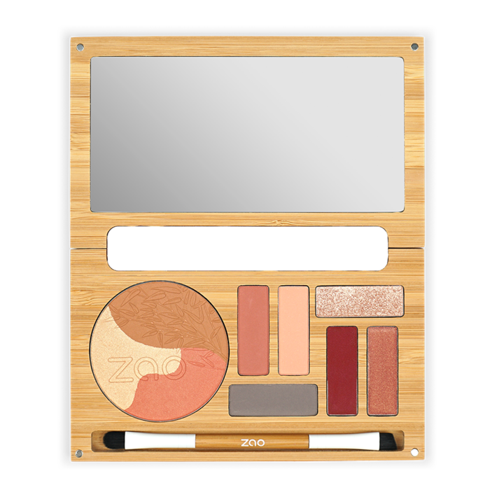 Paleta multifunctionala Desert Rose, pudra, farduri, ruj si luciu de buze, 100% organic si vegan