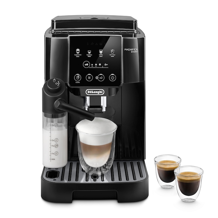 Кафеавтомат De’Longhi Magnifica Start Milk ECAM220.60.B, 5 напитки, технология LatteCrema, вградена мелачка с 13 настройки 1450W, 15 бара, Черен