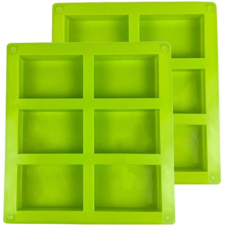 Forma de silicon, forma de sapun, 2 bucati, 6 cavitati, dreptunghiulara, forma de silicon DIY pentru copt prajituri, ciocolata, biscuiti, cuburi de gheata, mestesuguri de casa, culoare: verde
