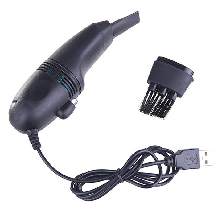 Aspirator mini de mana, portabil, 2 accesorii, negru, 10x3.4x4cm