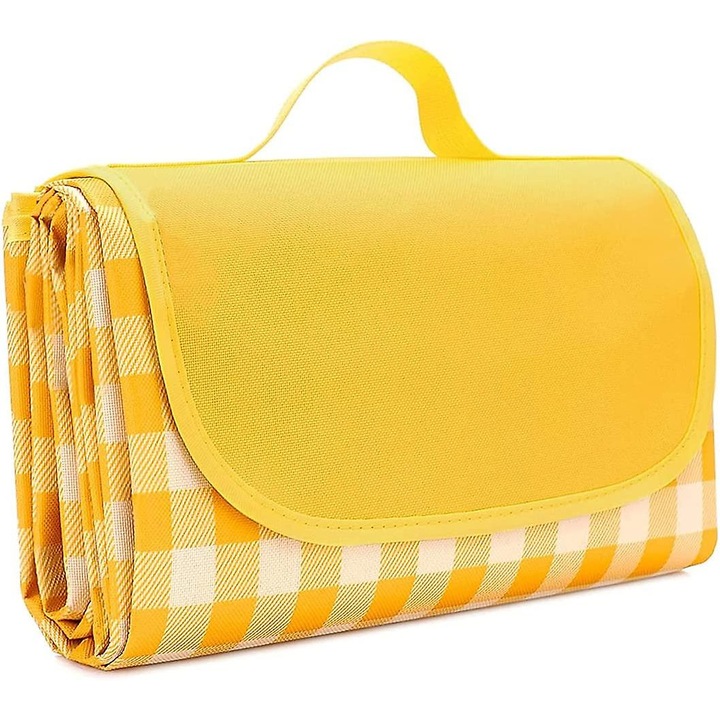 Одеяло за пикник, longziming, плат Oxford/PVC, 150x200 см, жълто