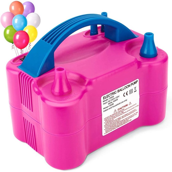 Elektromos ballonfúvó pumpa, JeiibrZui, 110 V, 600 W, Rózsaszín/Kék