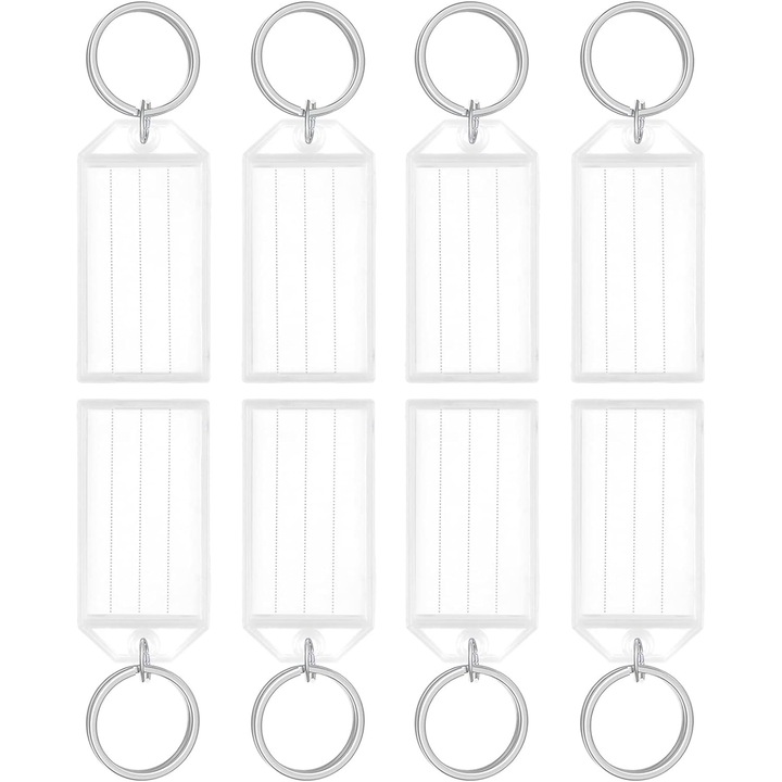 Set 20 Etichete Identificare Obiecte, Rezistente, Polipropilena Transparenta, Inel Divizat, Alb, 5.6x2.9x0.56cm