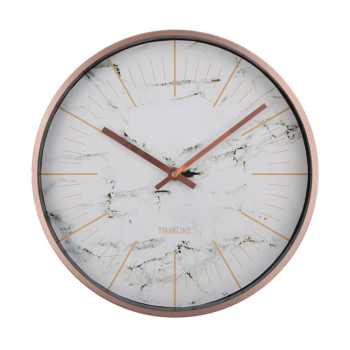 Ceas de perete retro rotund, impermeabil, pentru interior si exterior, cu termometru, ceas de perete cu cuart pentru decorarea casei si a terasei (ceas T6252W cu cadran din marmura - alb)