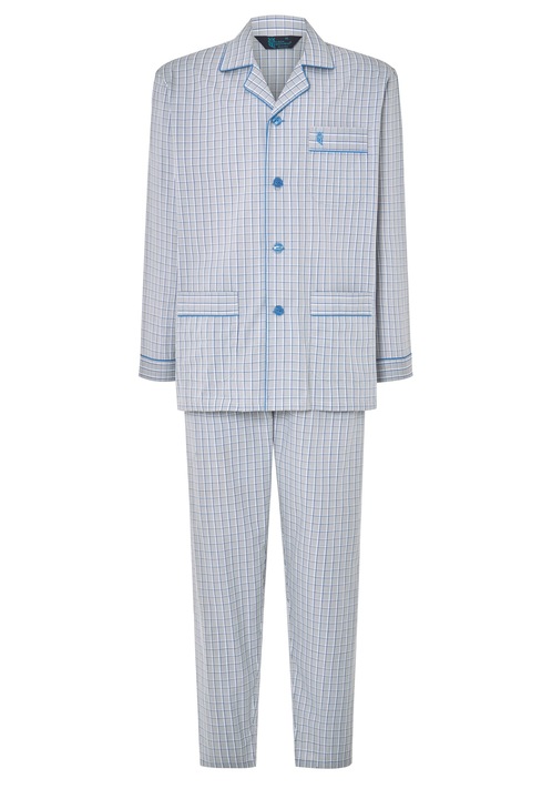 Pijamale Barbati Lungi Rever Poplin Carouri, 1530-20, 100% Bumbac, 4XL INTL, EL BÚHO NOCTURNO